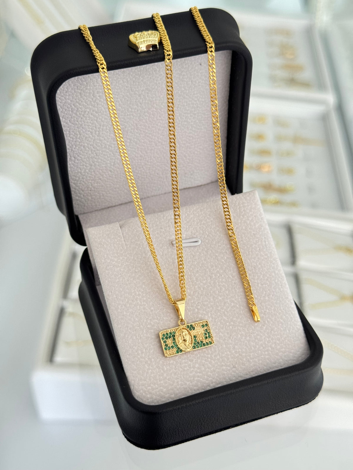 Conjunto dólar verde (cadena y pulsera cubana continua it 2.3mm 65cms / 19.5cms + dije)