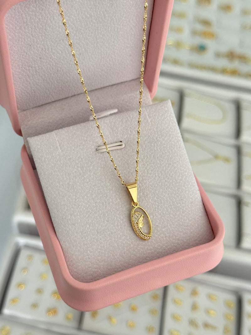 Cadena Singapur it 1.2mm 45cms + dije virgen niña cristal