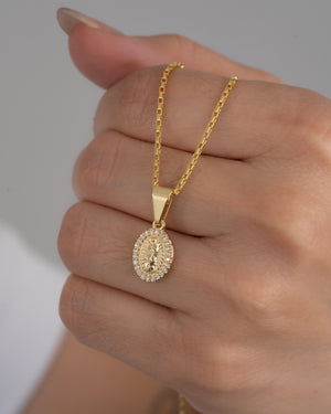 Cadena Vintage 1.1 mm 45 Cms + Dije Guadalupe Circonias 1.5 Cms