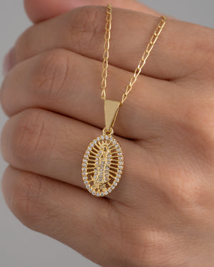 Cadena Grumetta Rada IT 45cms + Dije Virgen Guadalupe Swarovski