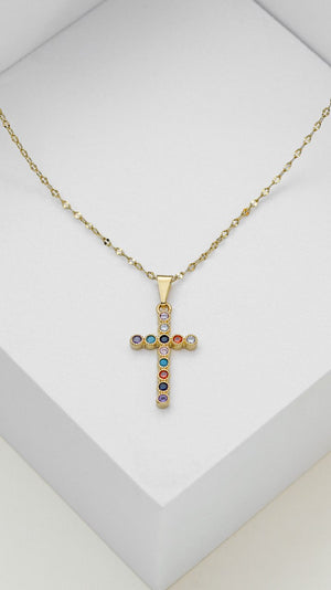 Cadena espejo mediana 45cms + Dije cruz colores