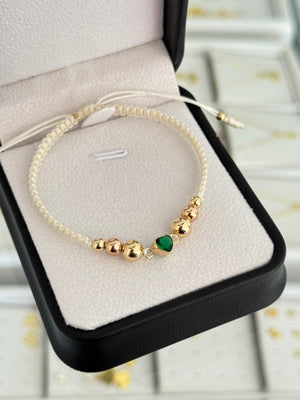 Pulsera corazón verde. N de balín: #4, #5 rosa, #6