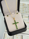 Conjunto esmerald (cadena china it 2mm 65cms + dije cruz esmerald + arete dinasty)