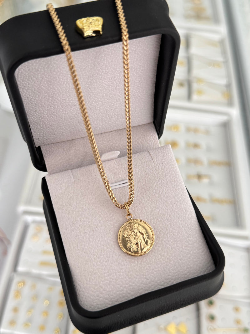 Cadena franco 2mm alta gama + Dije rostro medalla mediana