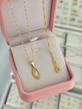 Conjunto virgen niña cristal (cadena Singapur it 1.2mm 45cms + pulsera Singapur 1.5mm 16cms + dije)