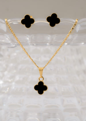 Conjunto Clover Negro 1cms (Topos + cadena y dije)