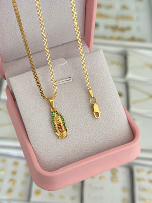 Conjunto Virgen de Guadalupe silueta circones (cadena y pulsera China it 2mm 45/16cms + dije)