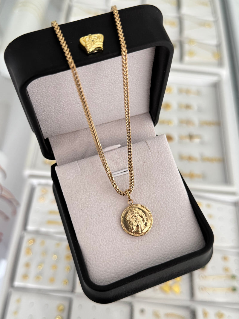 Cadena franco 2mm alta gama + Dije rostro medalla mediana