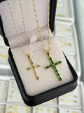 Conjunto Singapur (IT 1.7mm 65cms, IT 1.2mm 45cms + dije cruz tubular + dije cruz esmerald)