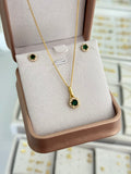 Conjunto royal green (cadena cubanita it 1mm 45cms + dije royal green 8mm + arete royal green 6mm)