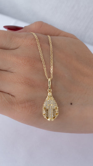 Cadena escalerita con destellos IT 1.7mm 45cms + dije virgen Maria