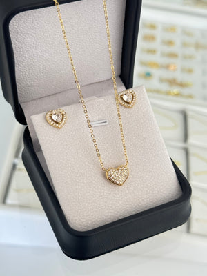 Conjunto amore (gargantilla sparkle heart 12mm 45cms + Arete amore halo 9mm)