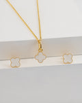Conjunto Clover Blanco 1cms ( cadena vintage 1.1mm 45cms + topos + dije)