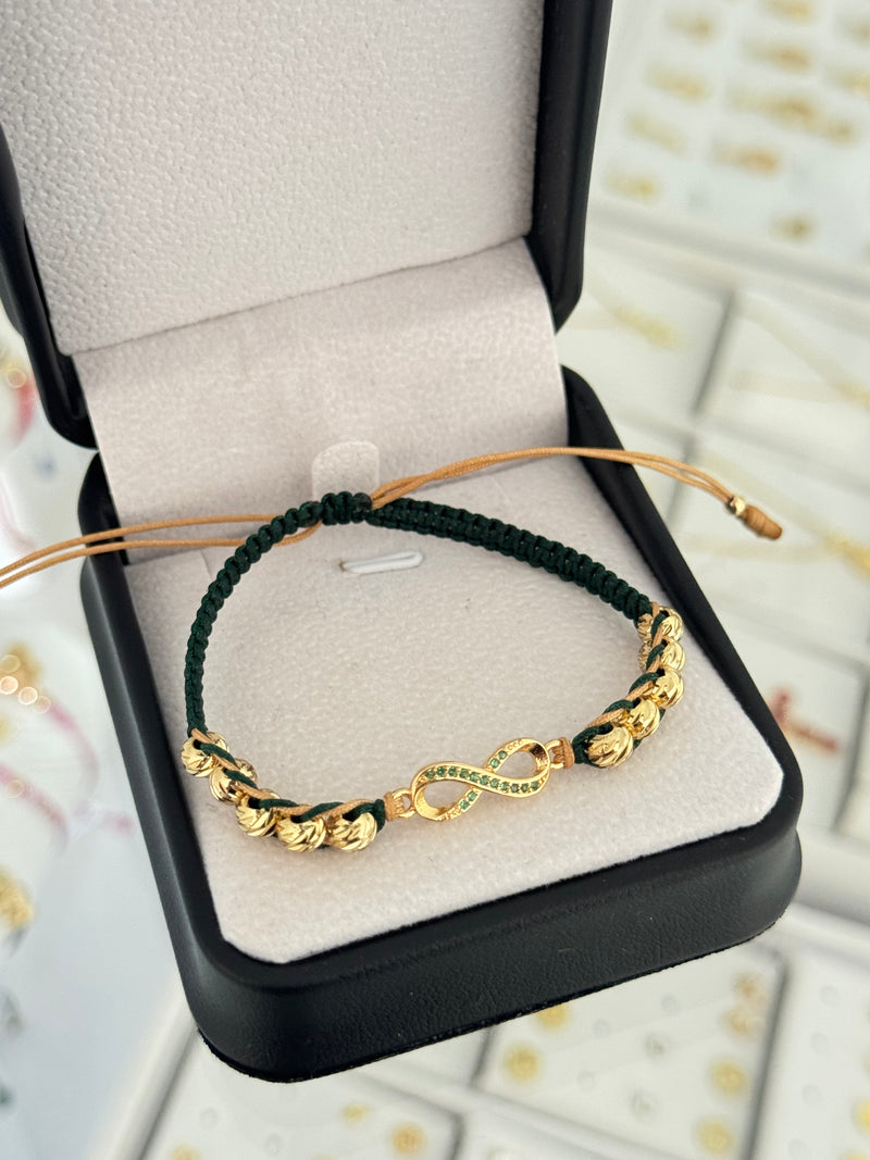 Pulsera infinito silueta verde. N de balín: #5 diamantado