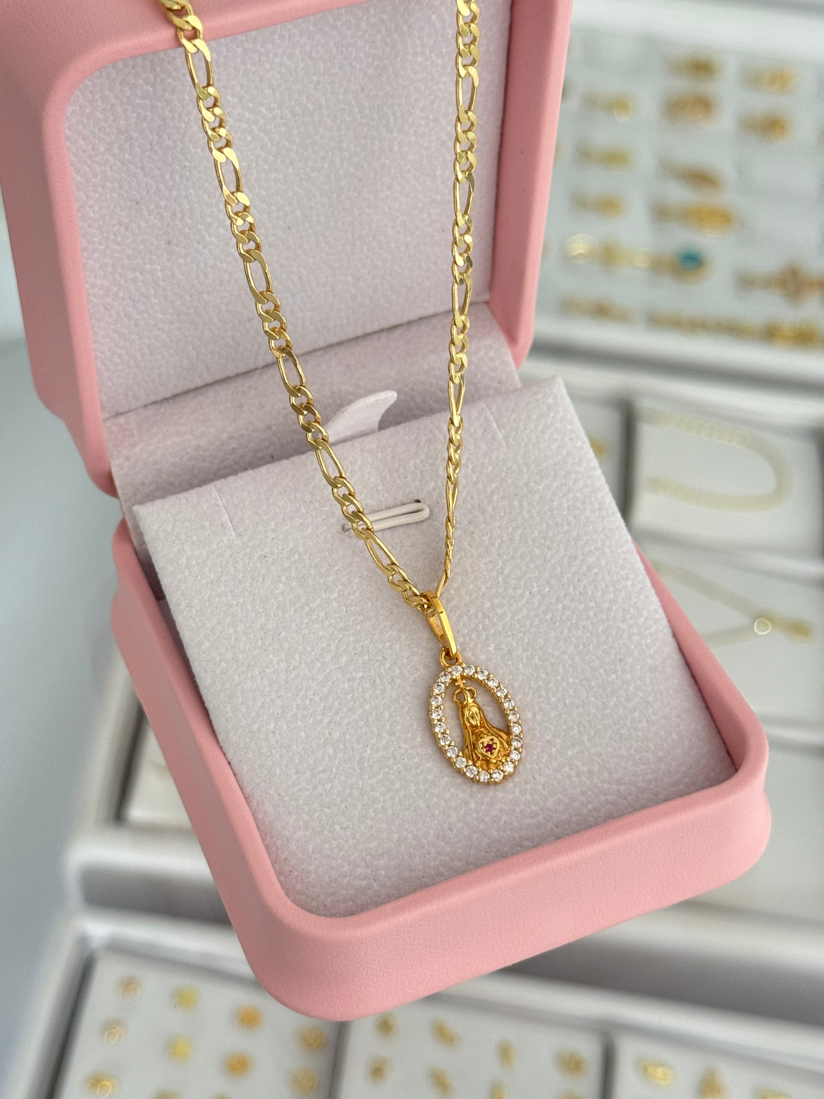 Cadena 3x1 pave 3mm 50cms + Dije sagrado corazón de maría circonias