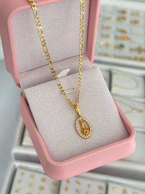 Cadena 3x1 pave 3mm 50cms + Dije sagrado corazón de maría circonias