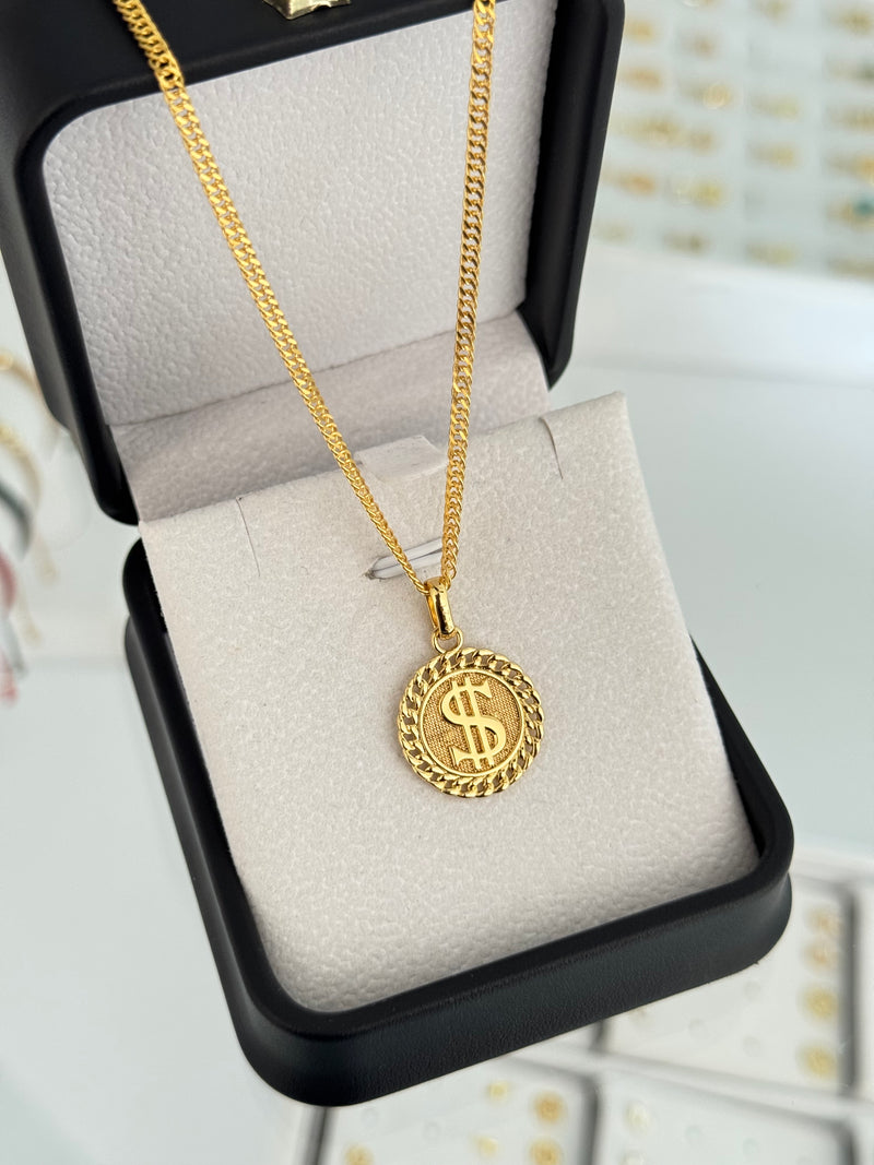 Cadena cubana continua it 2.3mm 65cms + Dije signo peso