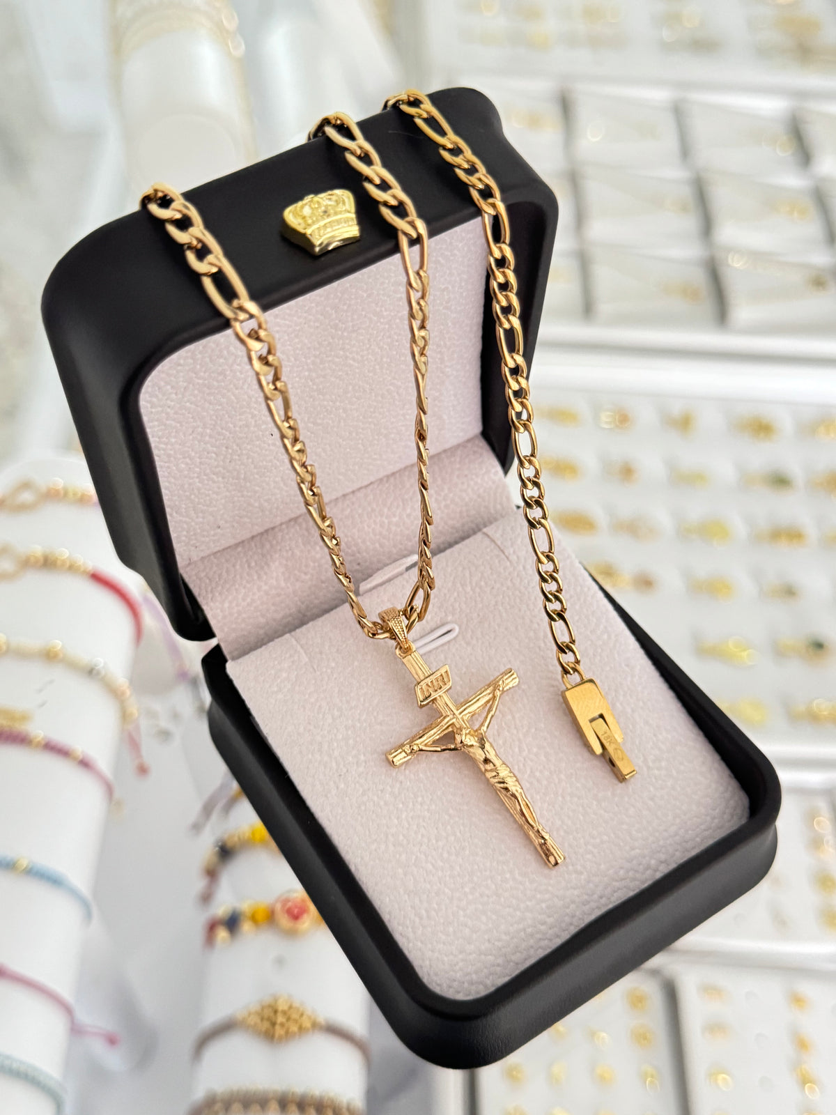 Conjunto cruz inri grande (cadena + dije + pulsera)