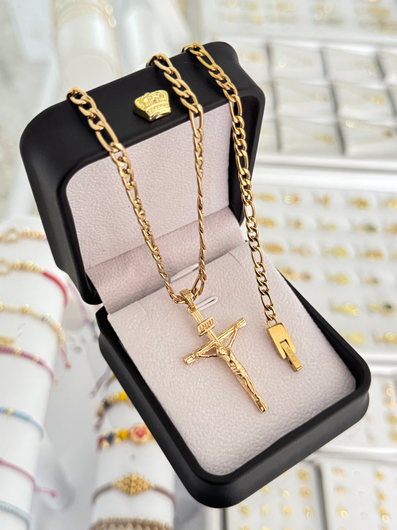Conjunto cruz inri grande (cadena + dije + pulsera)