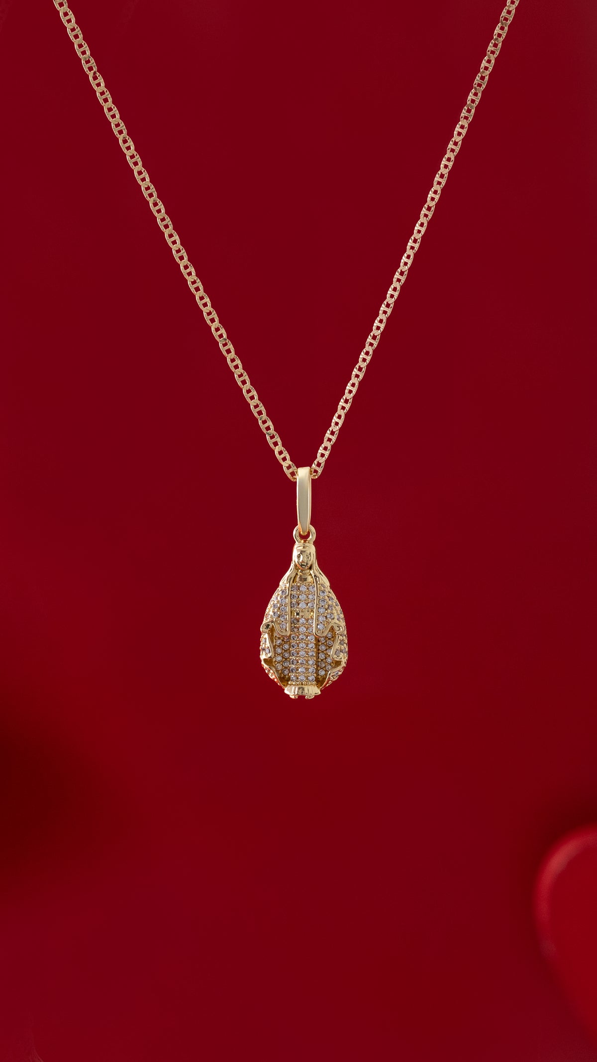 Cadena escalerita con destellos IT 1.7mm 45cms + dije virgen Maria