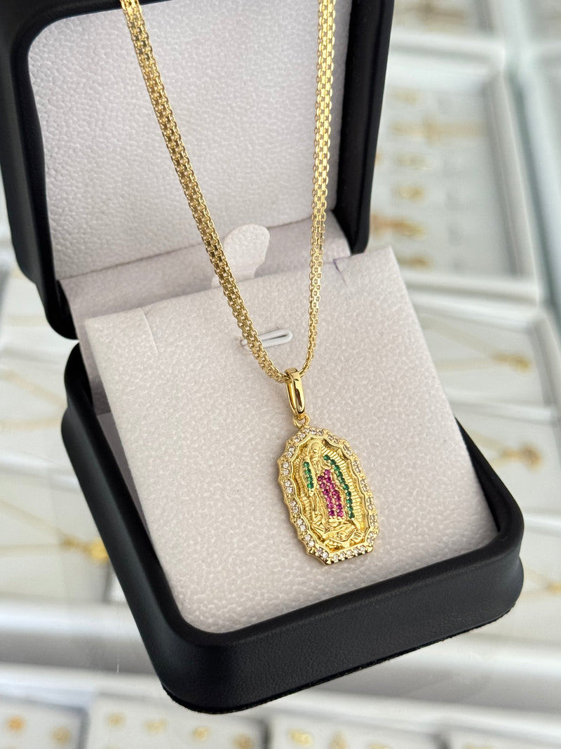 Cadena china IT 3mm 65cms + medalla de Guadalupe colores