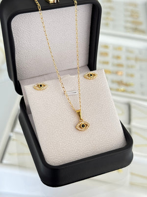 Conjunto ojo turco ( cadena grumeta rada it 45cms + dije ojo turco mini + topos ojo turco)