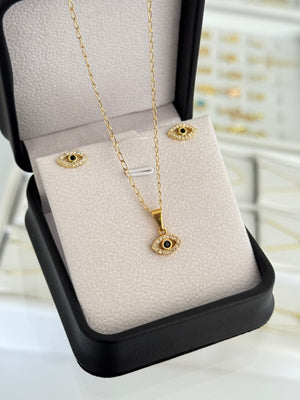 Conjunto ojo turco ( cadena grumeta rada it 45cms + dije ojo turco mini + topos ojo turco)