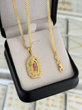 Conjunto medalla de guadalupe colores (cadena y pulsera China it 3mm 65cms / 19,5cms + dije)
