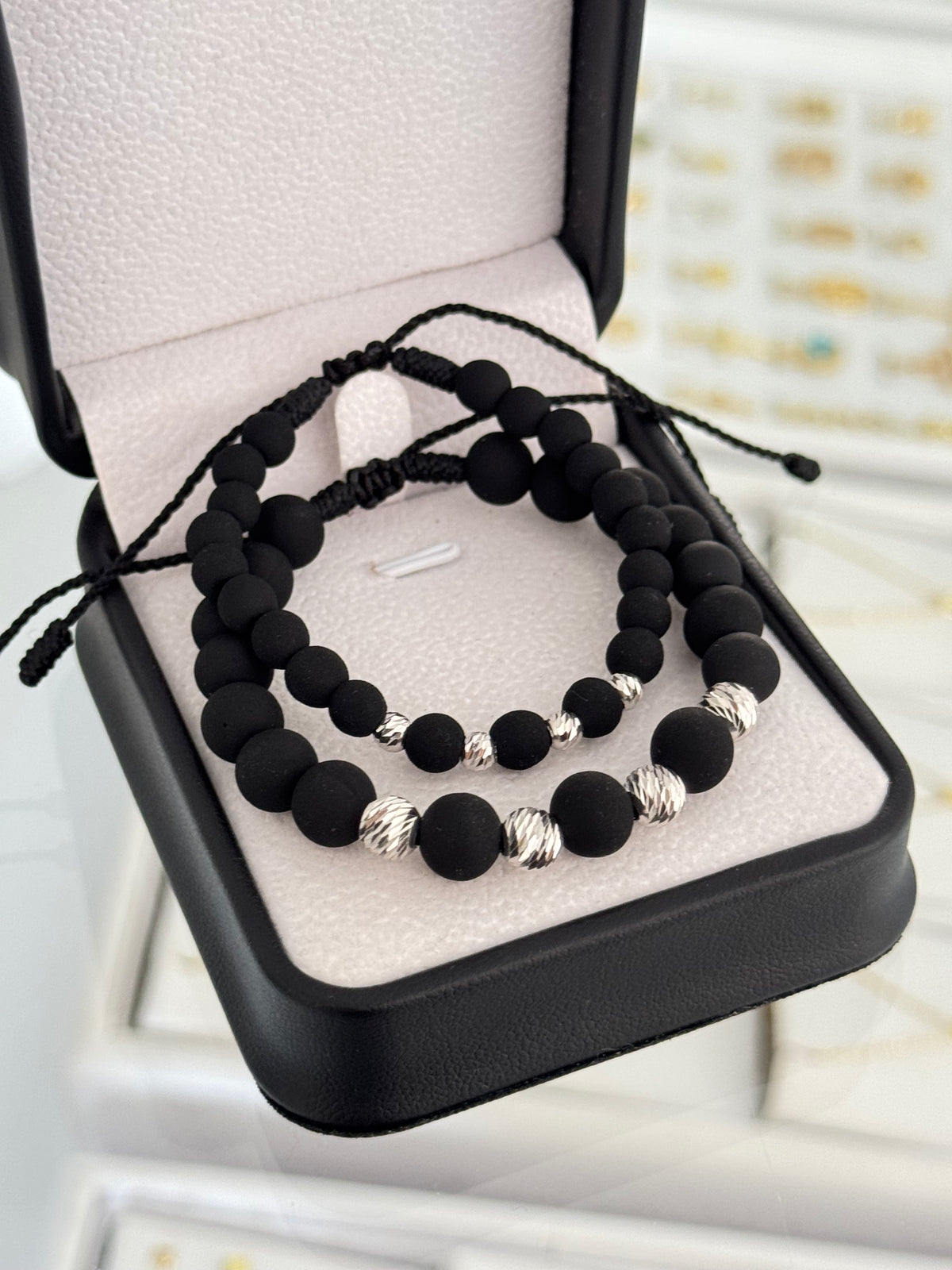 Pulsera pareja neopreno diamantado plata ley 925