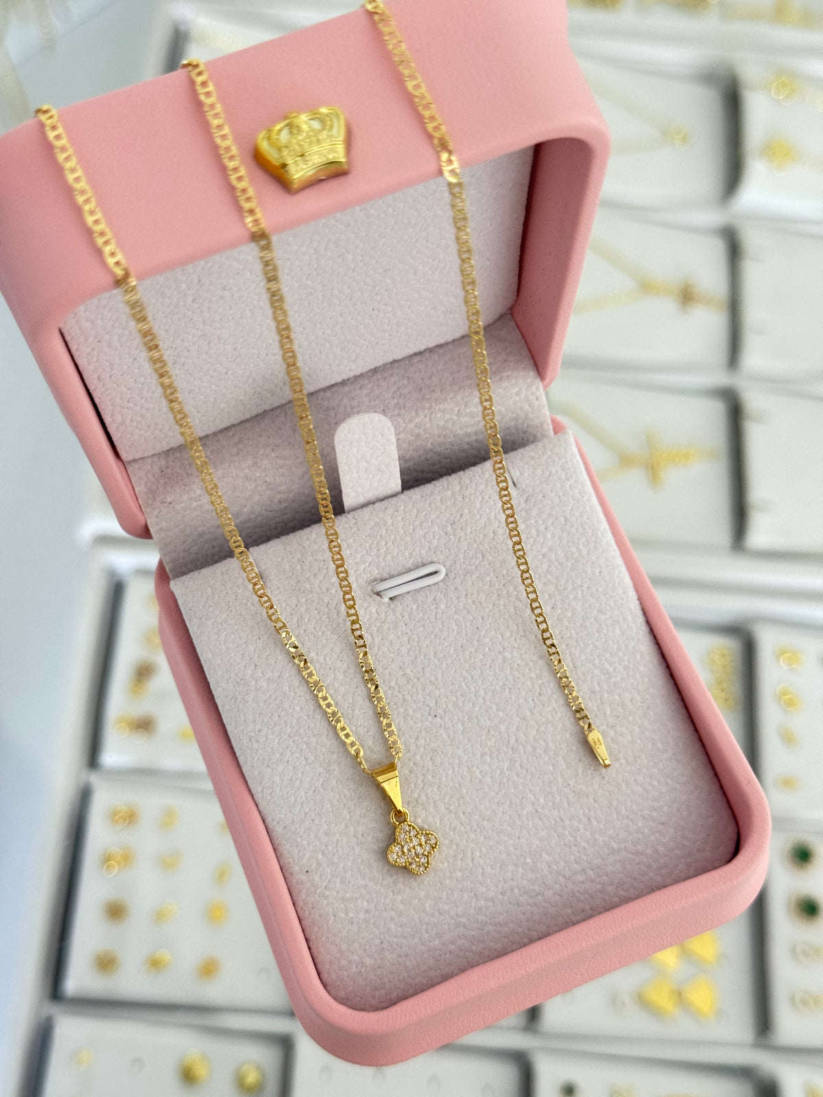 Conjunto escalerita con destellos (cadena + dije + pulsera)