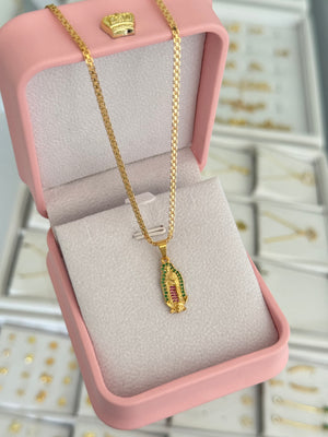 Cadena china IT 2mm 45cms + Dije virgen de Guadalupe silueta circones
