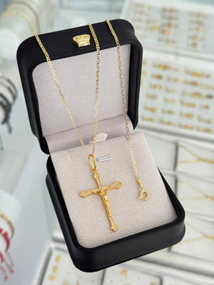 Conjunto cruz cristo circonios 4cms (cadena y pulsera marine it 1.5 65cms / 19.5cms + dije)