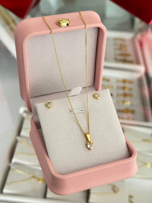 Conjunto little love (cadena cubanita it 1mm 45cms + topos corazón cristal + dije)