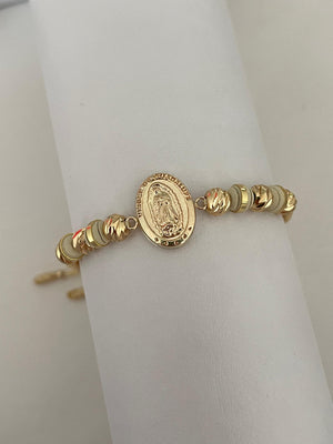 Pulsera Guadalupe grande. N° de Balines: #6 argollado, #6 diamantado.