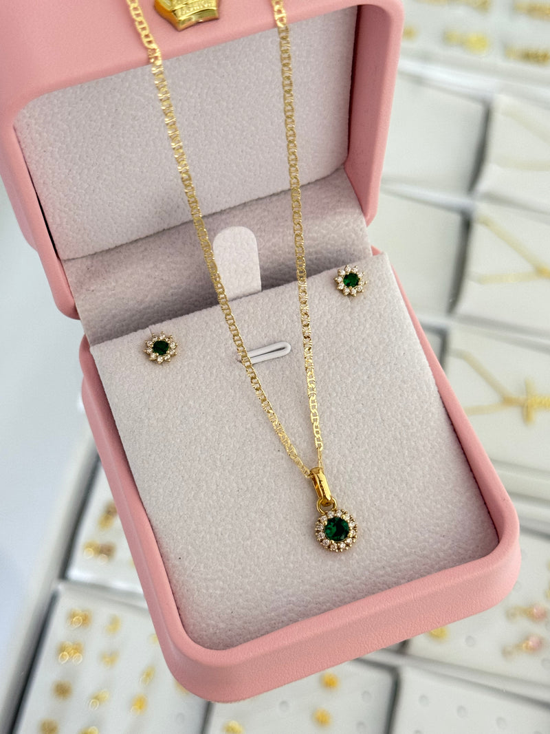 Conjunto green ( cadena + dije + aretes)