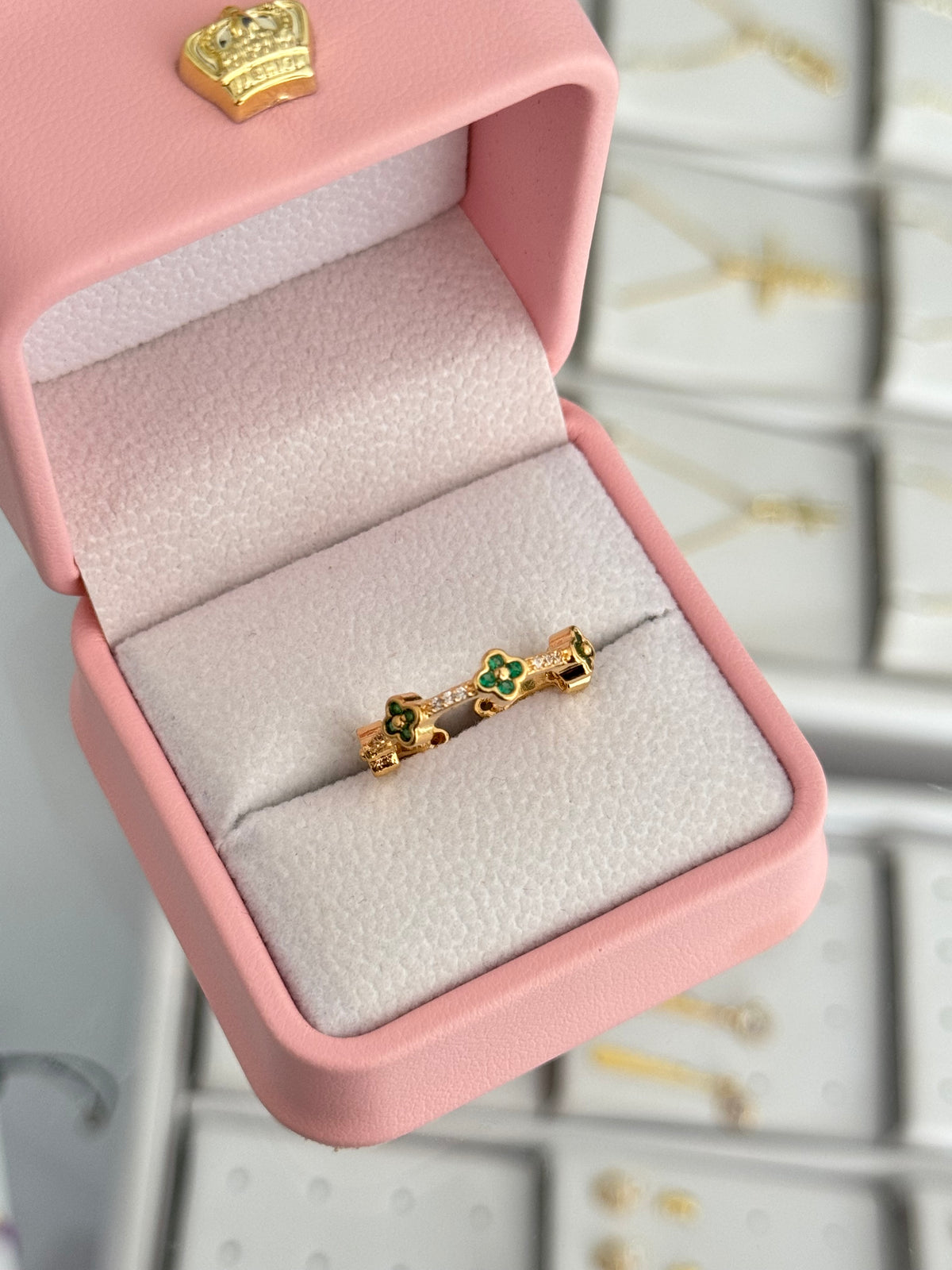 Anillo ajustable flores esmeralda