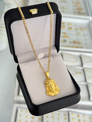 Cadena cuban link it 3.1mm 65cms + dije rostro de cristo G
