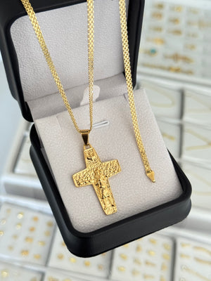 Conjunto cruz buen pastor (cadena y pulsera China it 3mm 65cms / 19.7 cms + dije)