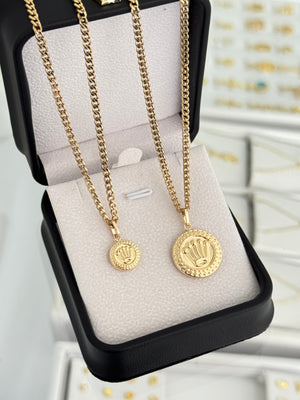 Conjunto cadenas con dije pareja (cubana 2mm alta gama)
