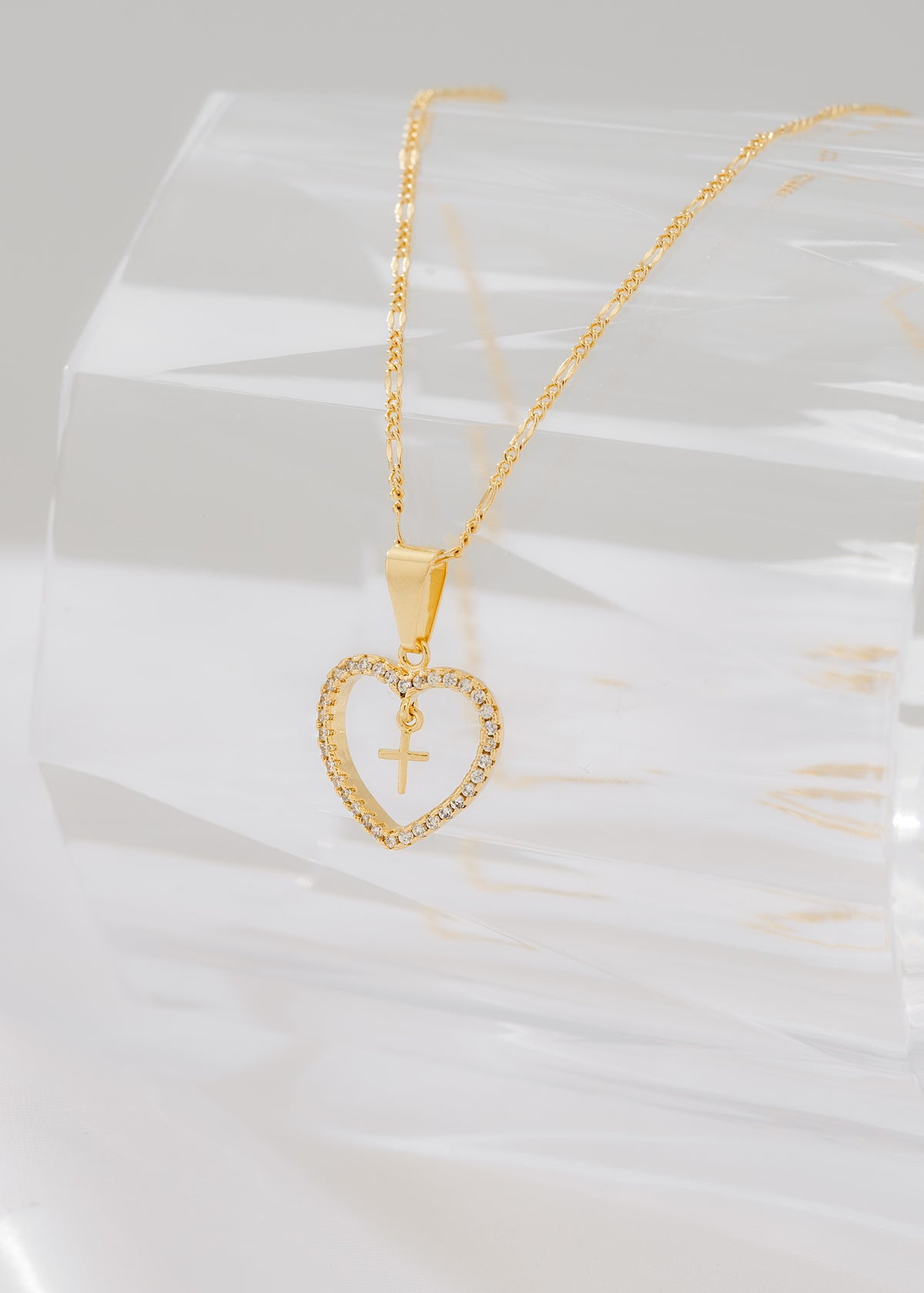 Cadena 3x1 1.6mm 45cms + dije corazón circonia + cruz mini