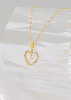 Cadena 3x1 1.6mm 45cms + dije corazón circonia + cruz mini