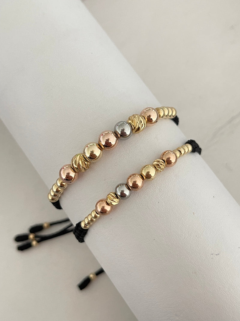 Pulseras parejas 3 oros diamantada (5mm y 6mm)
