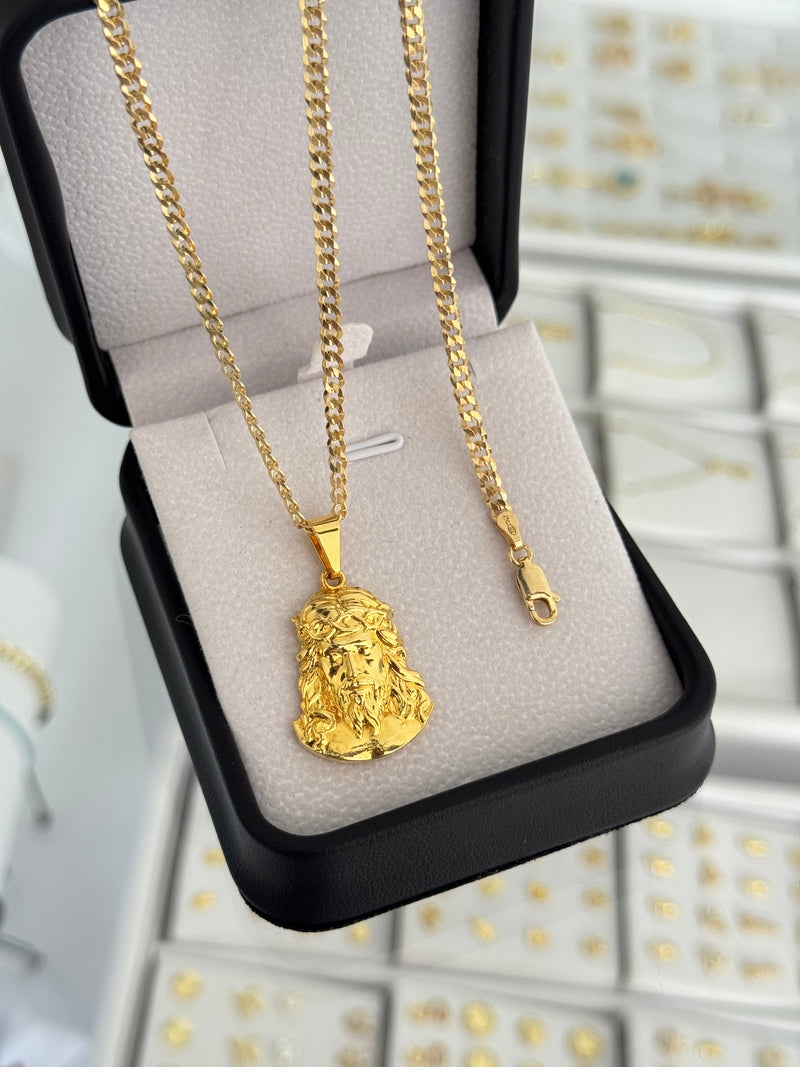 Conjunto rostro de cristo G (cadena y pulsera cuban link it 3.1mm 65 / 19.5cms + dije)