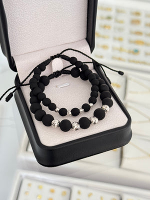Pulsera pareja neopreno diamantado plata ley 925