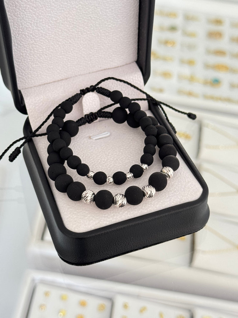 Pulsera pareja neopreno diamantado plata ley 925