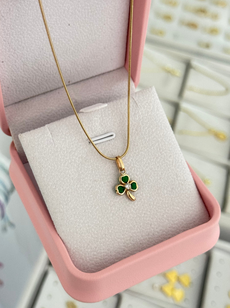 Cadena cordón alta gama 45cms + Dije trébol verde circones