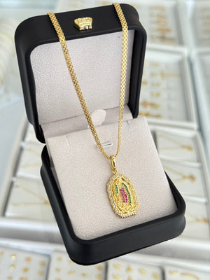 Cadena china IT 3mm 65cms + medalla de Guadalupe colores