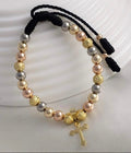 Pulsera 6 milímetros cruz inri delgada (rosa, acero, liso, blz)