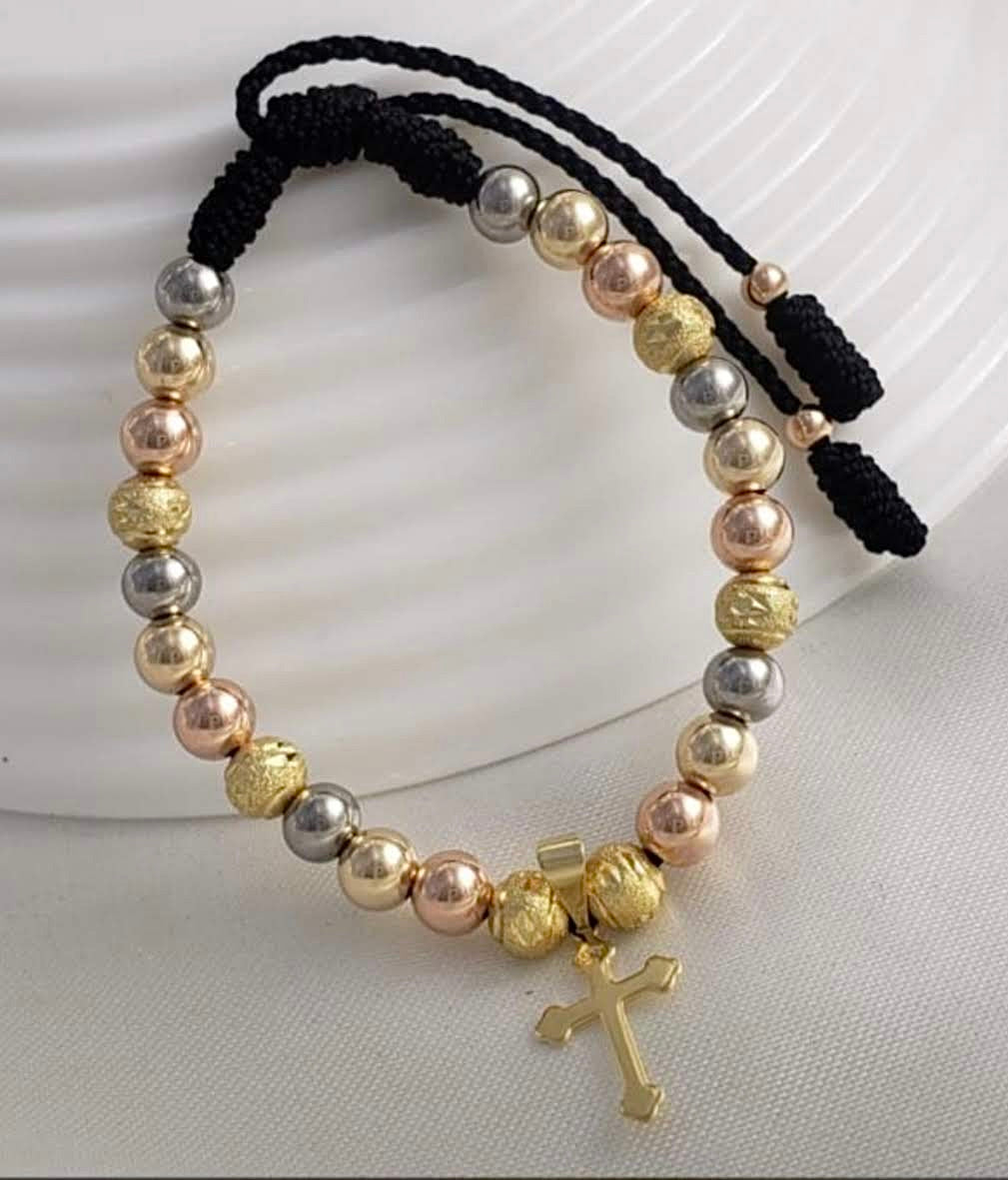 Pulsera 6 milímetros cruz inri delgada (rosa, acero, liso, blz)