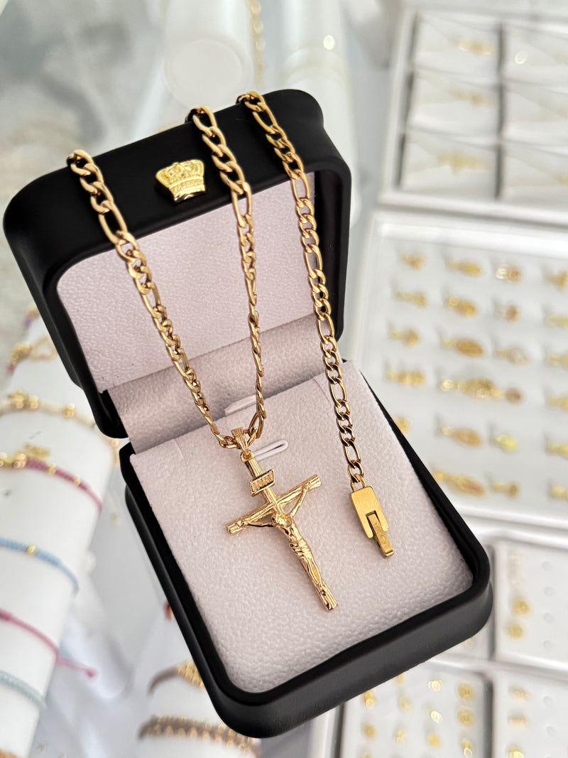Conjunto cruz inri grande (cadena + dije + pulsera)